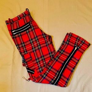 Tiger of London Classic Red Tartan Punk Pants with Zips